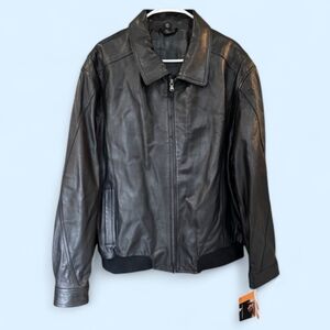 Robert Comstock Luxury Men's Classic Black Leather Bomber Jacket‎